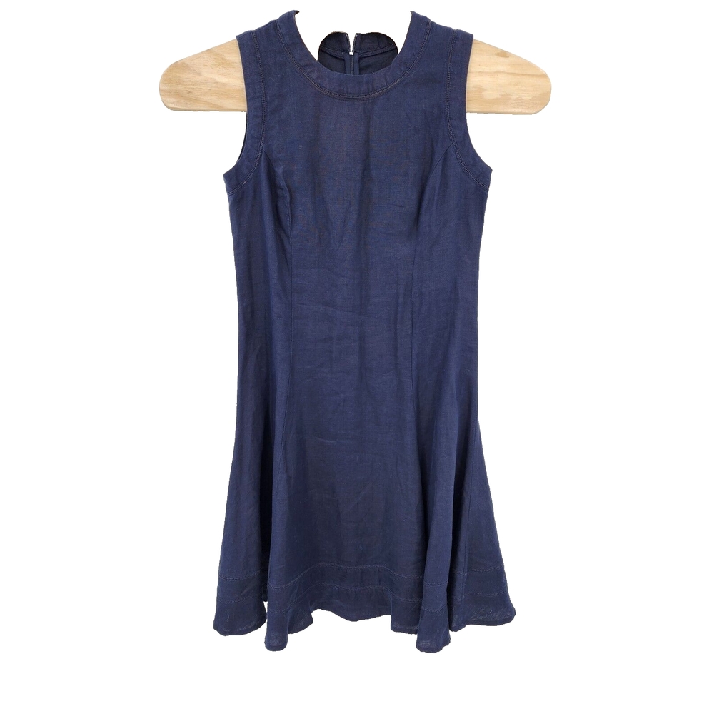 Malvin Hamburg Germany Navy Blue Linen Sleeveless Fit Flare Dress Size 8 M